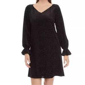 Nine West Black Leopard Burnout Chiffon Dress Long Sleeve Y2K Date Night Size 8